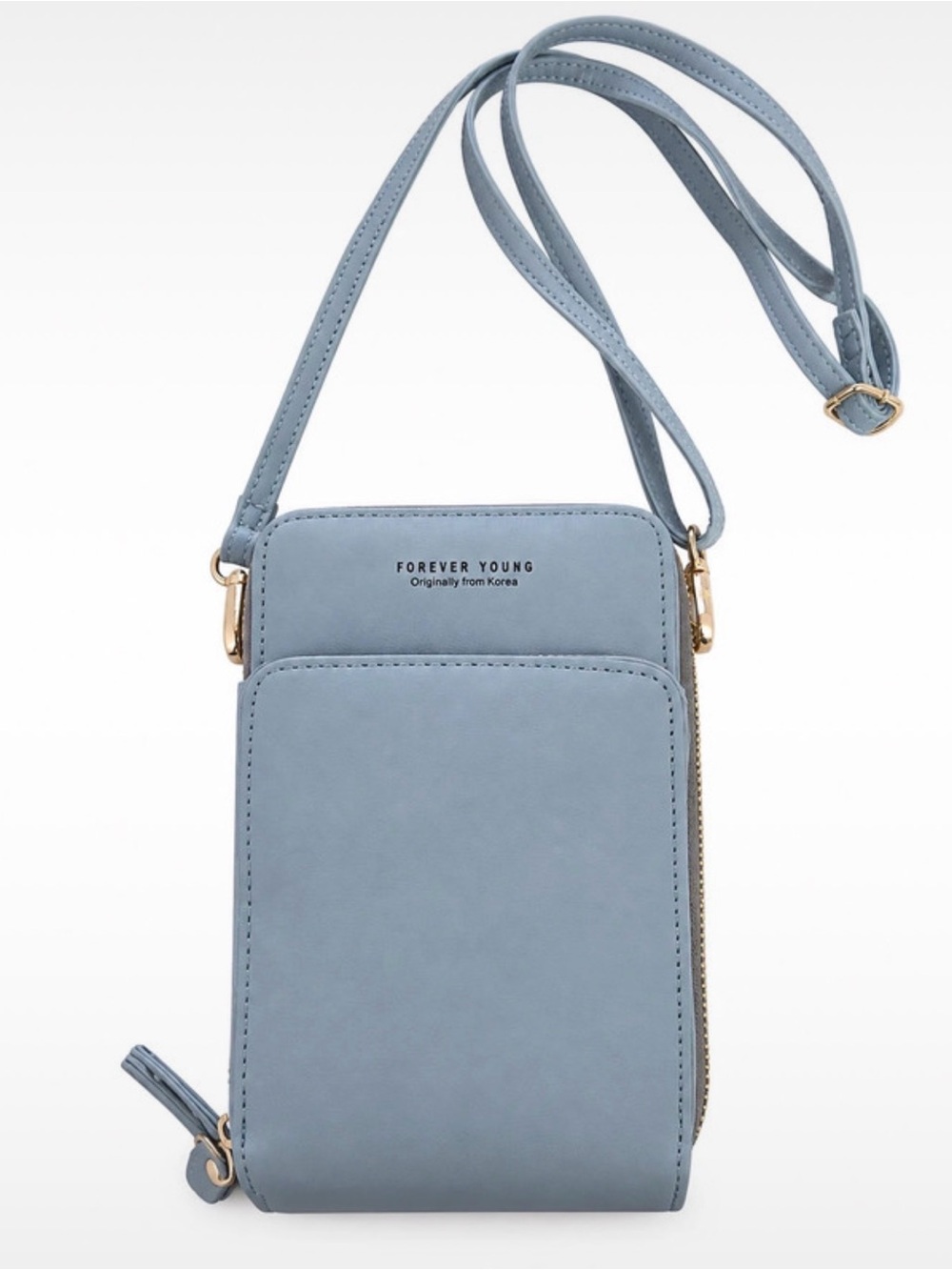 Forever Young Light Blue Crossbody Phone Pouch with Front Pocket